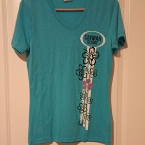 Greetings from The Cayman Islands Turquoise Floral Short Sleeve Tee